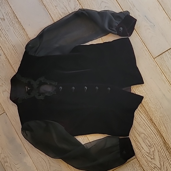 Vintage 80s Goth Velvet Blouse Victorian David Rose Night Top M - Picture 6 of 8